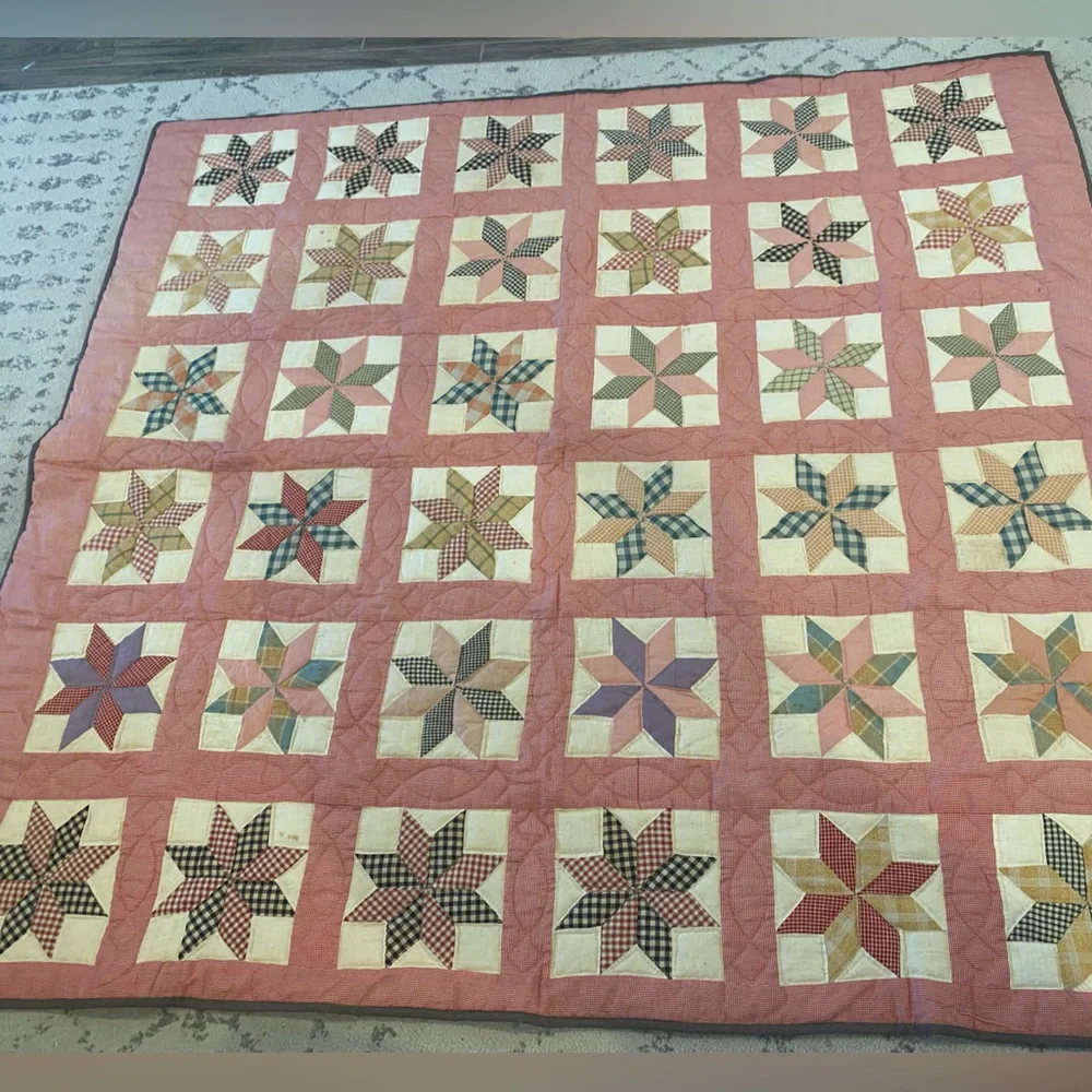 Patchwork Star Quilt - Multicolor 74”/69” Handmade Vintage 60’s